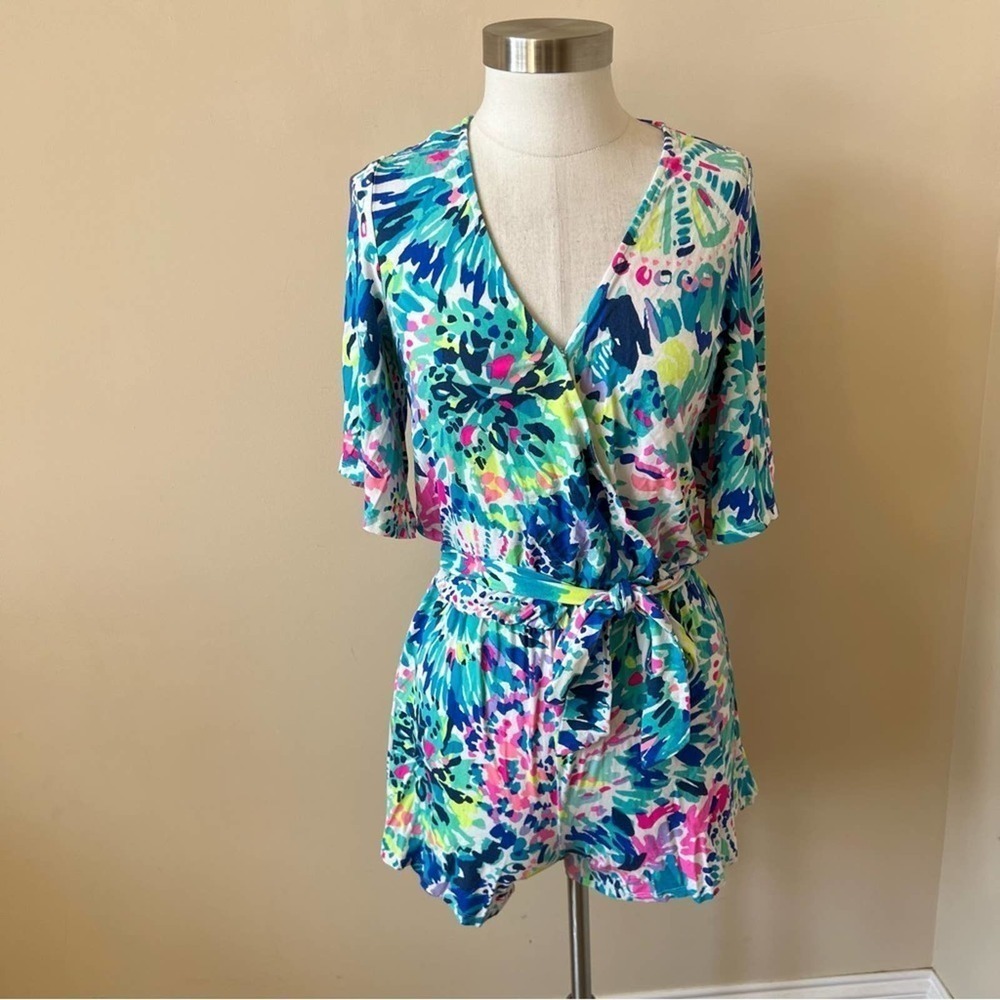 Lily Pulitzer Women's Madilyn Tie Dye Patterned Romper Size XS Blue 937